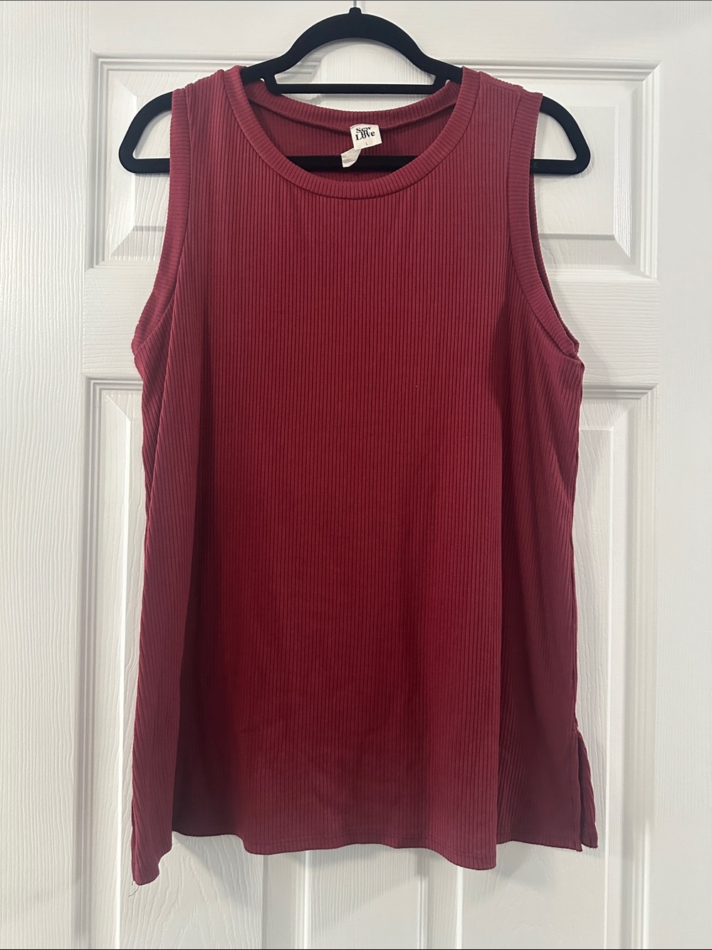 Sew In Love Ribbed Burgundy Tank - Large